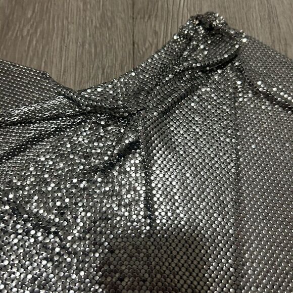 FANNIE SCHIAVONI Iza Skirt Silver Metal Mini size small NEW - Picture 4 of 9
